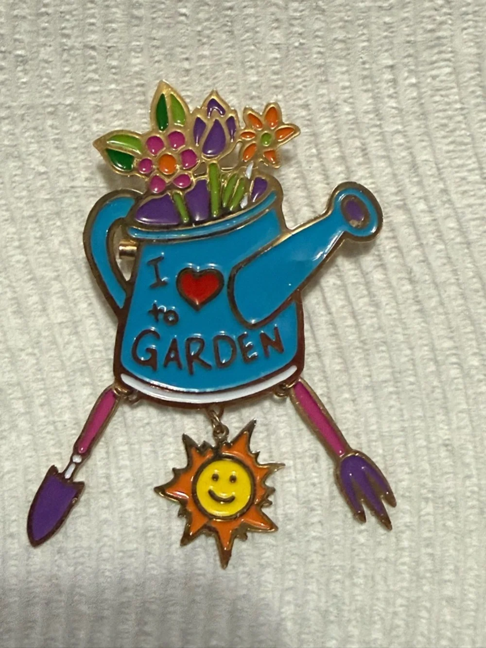 I Love Garden Blue Watering Can Floral Brooch
